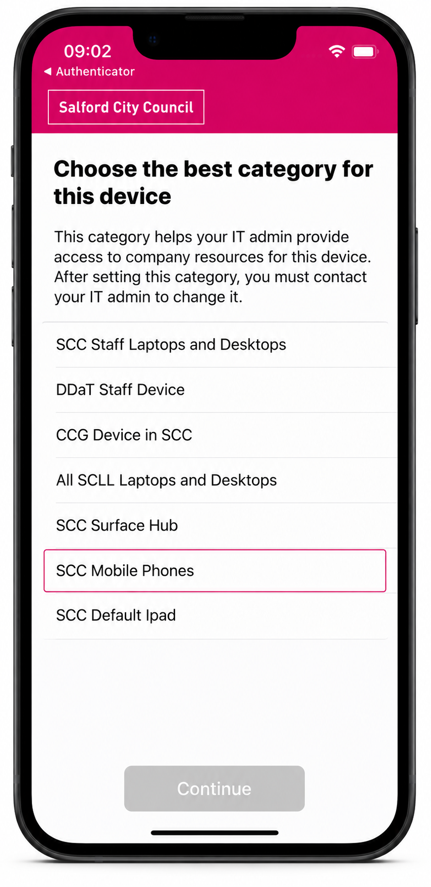 Device category selection