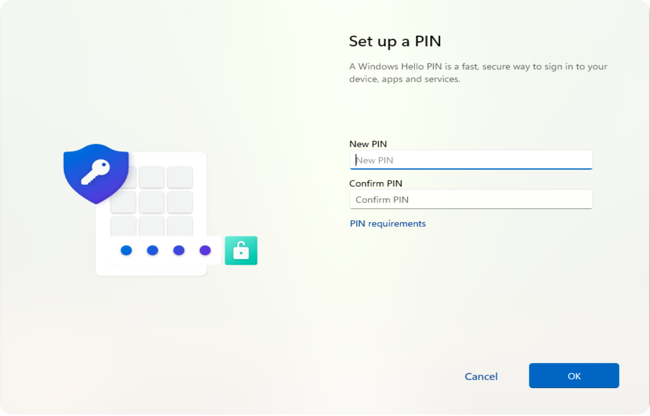 PIN complete screen